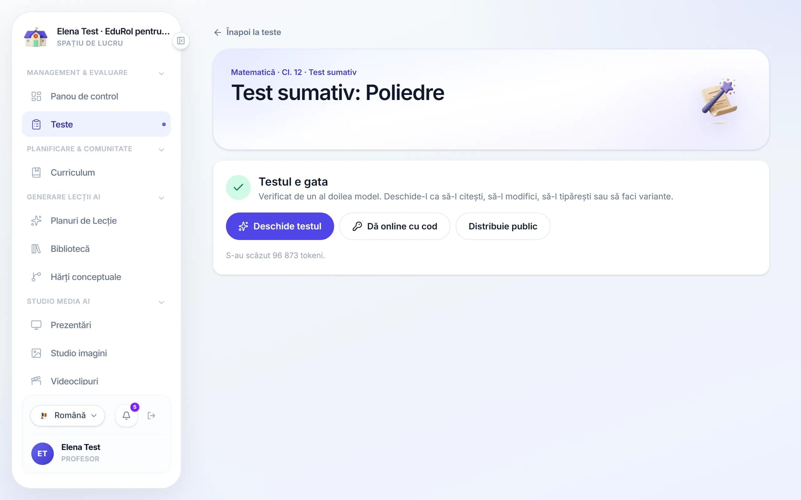 Un test sumativ gata, verificat de un al doilea model, în EduRol