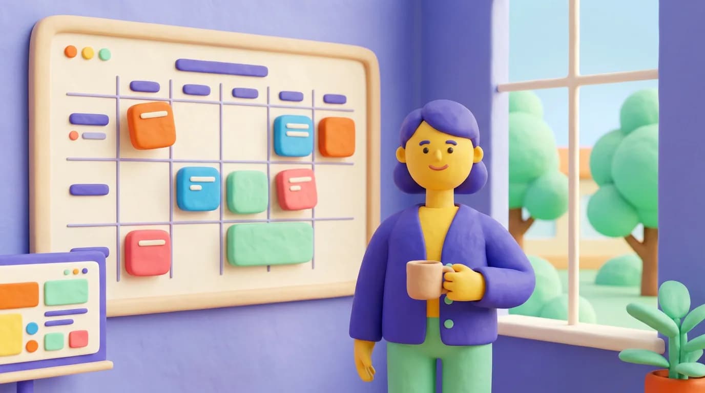 Directoarea unei școli privește cum lecțiile colorate se așază singure în orarul săptămânii